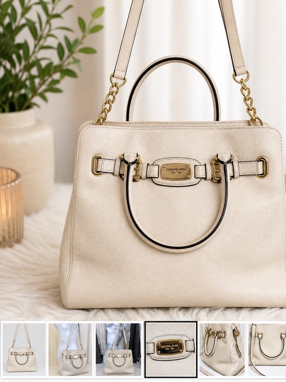 Michael Kors Hamilton Large cream leather satchel Bag with dust bad